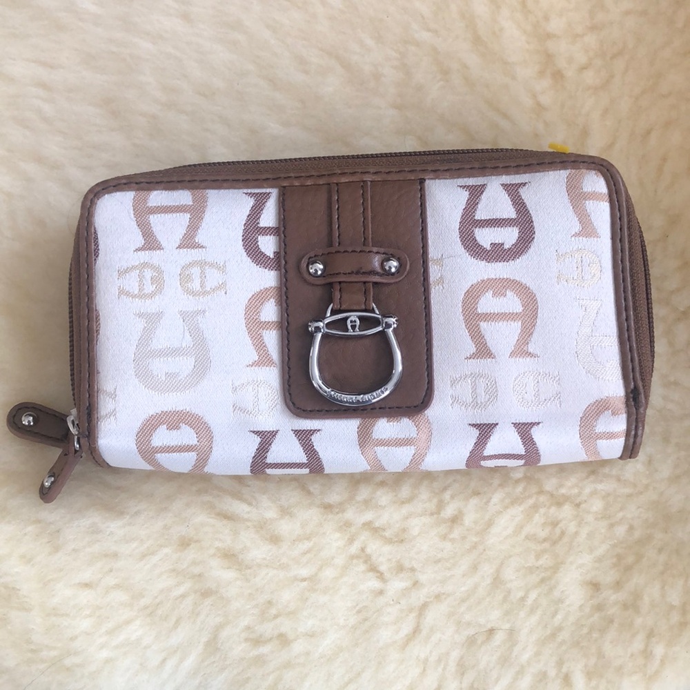 Etienne Aigner Brown and Cream Wallet with Logo Design